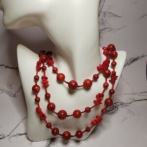 Vintage Multi Red Bead Necklace with 925 Silver Clasp